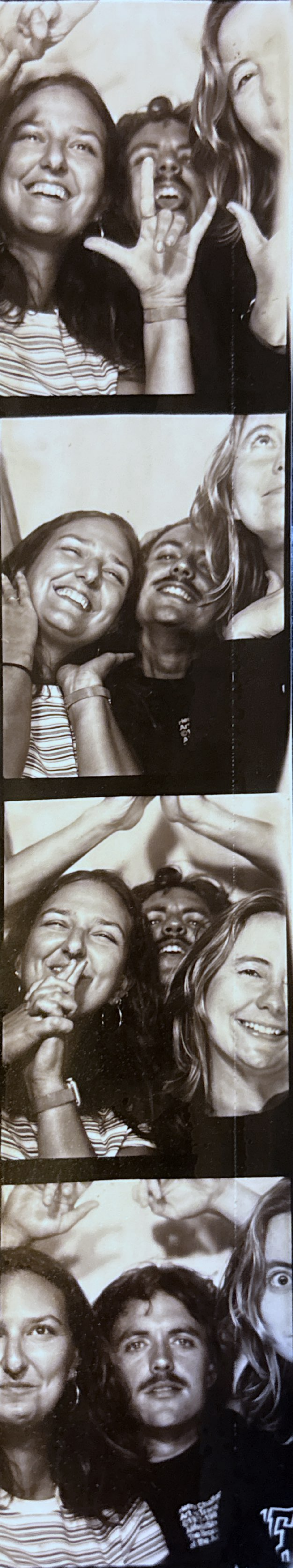 Photobooth strip of Fiona Selmi, John Murphy, and Victoria A. Pysher