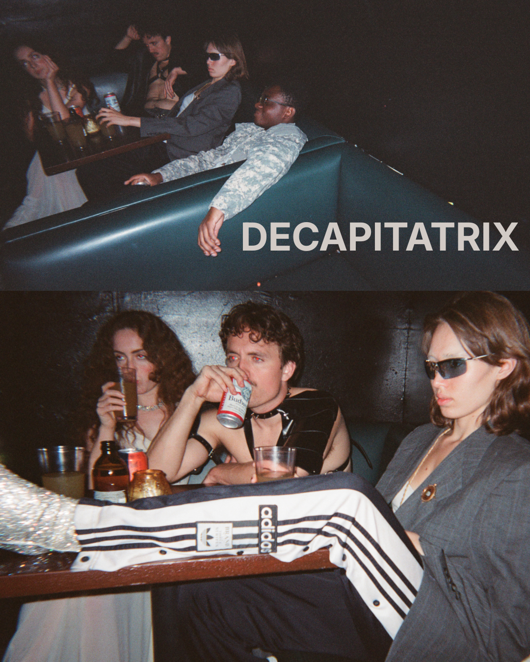 Decapitatrix promo image of the company lounging in a dark booth