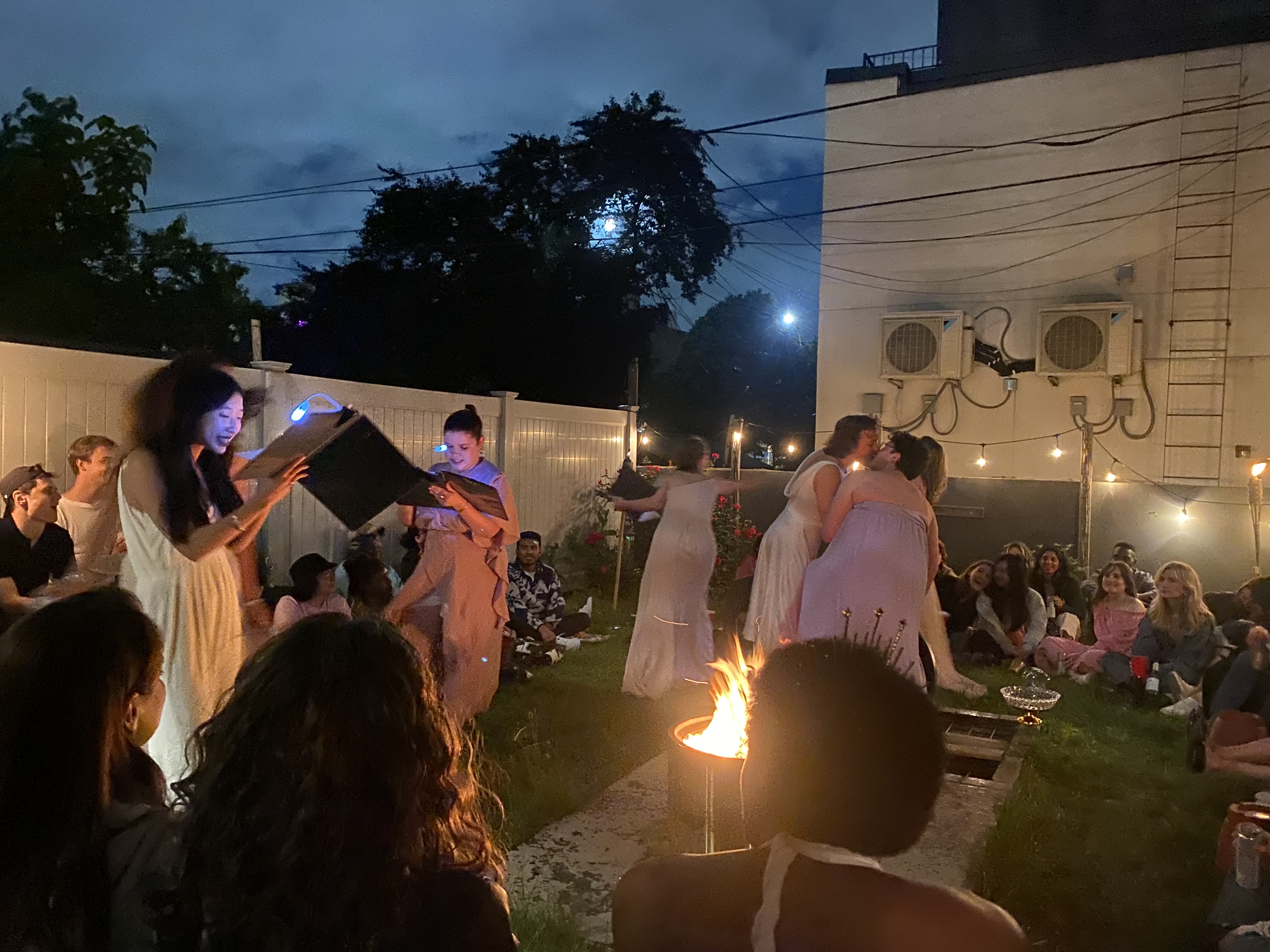 Performer and audience image from The Bacchae