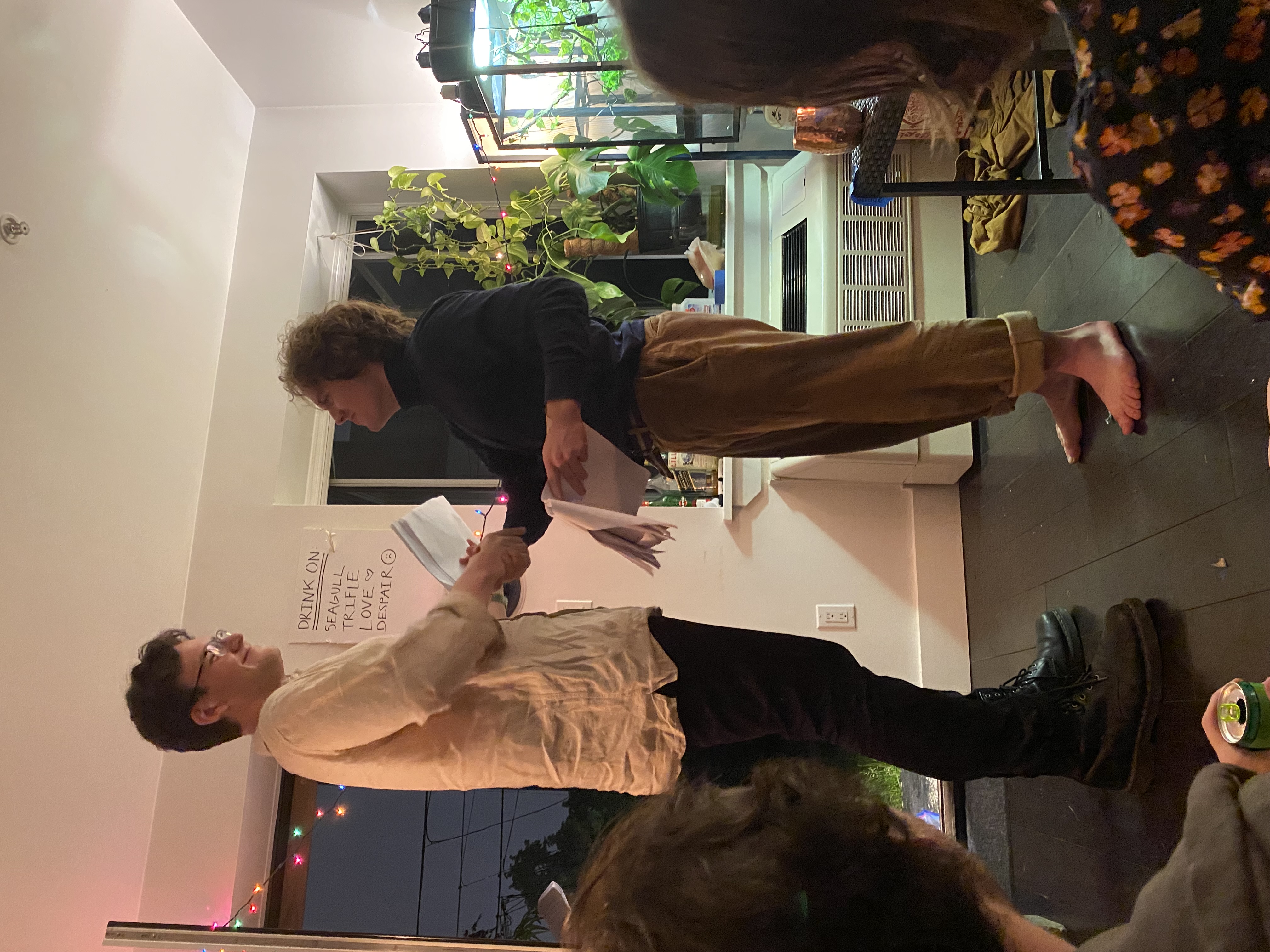 Treplev and Trigorin shake hands during The Seagull